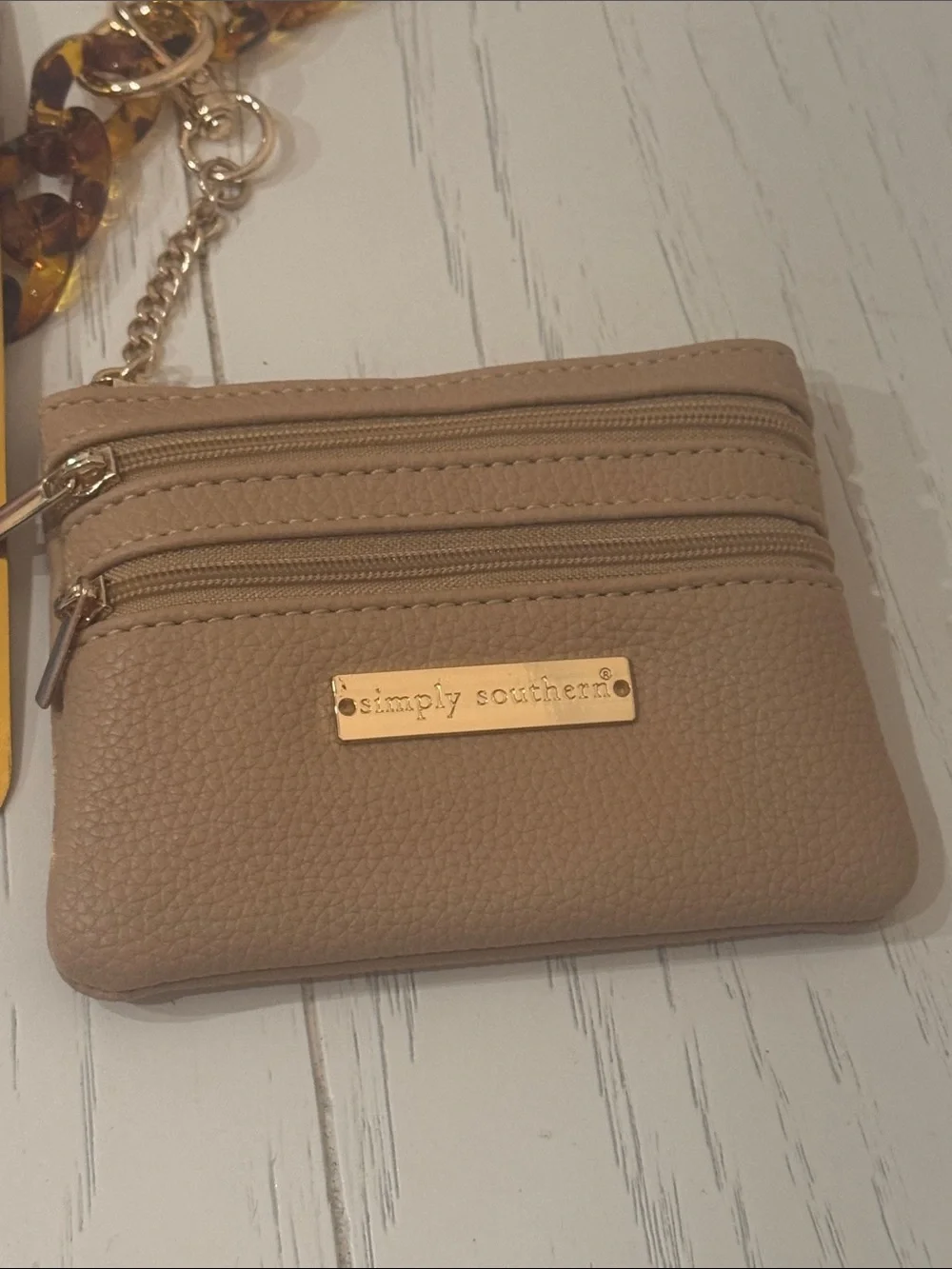 Simply Southern Tortoiseshell Chain Strap with Tan Zippered Pouch